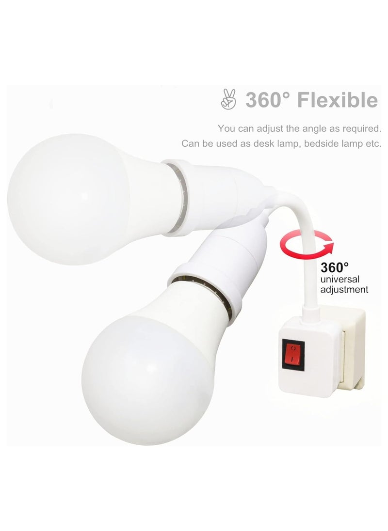 Socket Adapter with On/Off Switch - Light Bulb Socket Converter Extender, Adjustable Direction Adapter for Home Light Fixtures (Pack of 2)