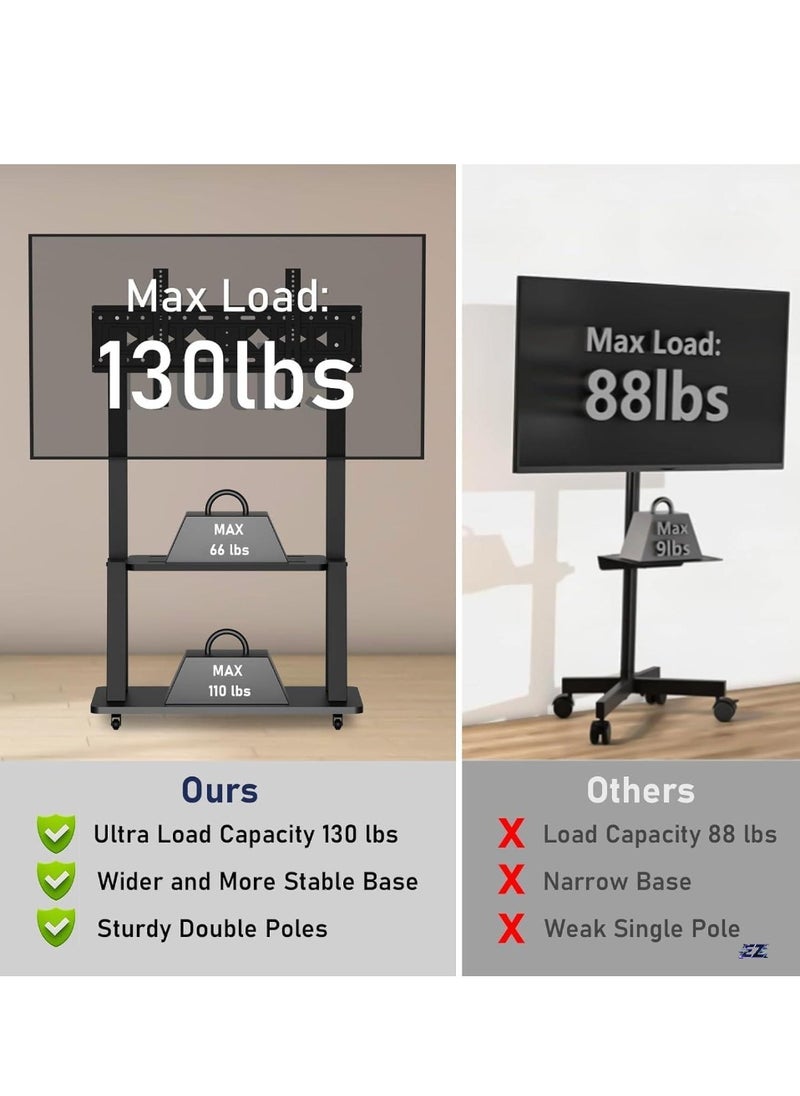 Mobile TV Stand, Rolling TV Stand, Mobile TV Cart with Wheels for 32-70 Inch TV, Portable TV Stand with Shelf, Height Adjustable, Holds up to 40KG, Ideal for Conference, Commercial & Home Use