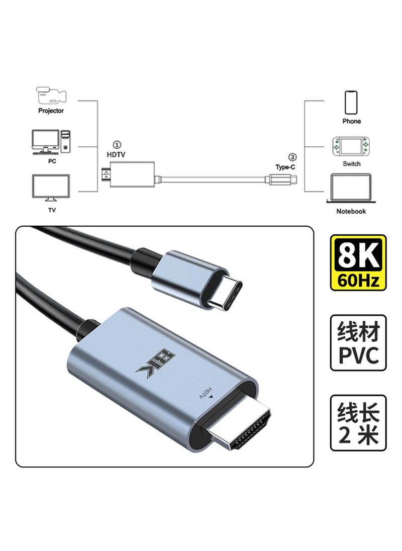 USB C to HDMI 2.1 Cable 6.6FT/2M, 8K USB Type C to HDMI Cord High Speed 48Gbps, Thunderbolt 4/3 to HDMI HDCP 2.3 Compatible with Steam Deck,MacBook Pro/Air, iPhone16/16Pro ﻿