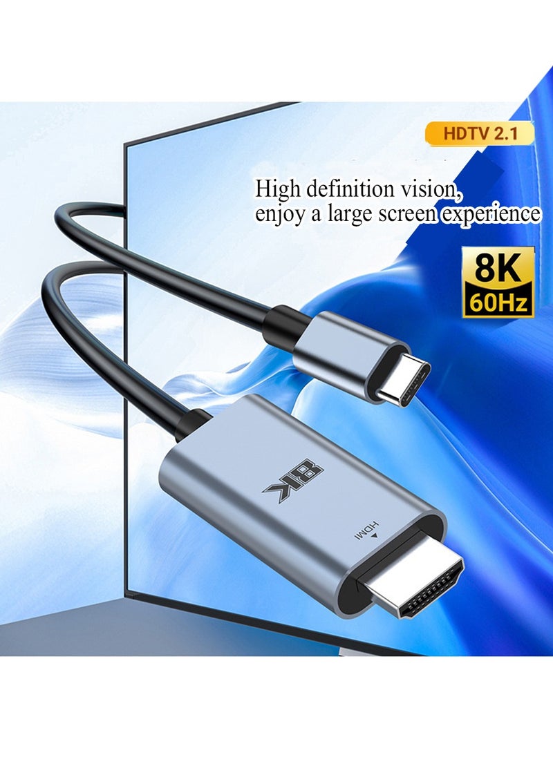 USB C to HDMI 2.1 Cable 6.6FT/2M, 8K USB Type C to HDMI Cord High Speed 48Gbps, Thunderbolt 4/3 to HDMI HDCP 2.3 Compatible with Steam Deck,MacBook Pro/Air, iPhone16/16Pro ﻿