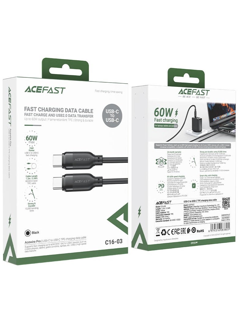 ACEFAST C16-03 60W USB-C to USB-C charging data cable.