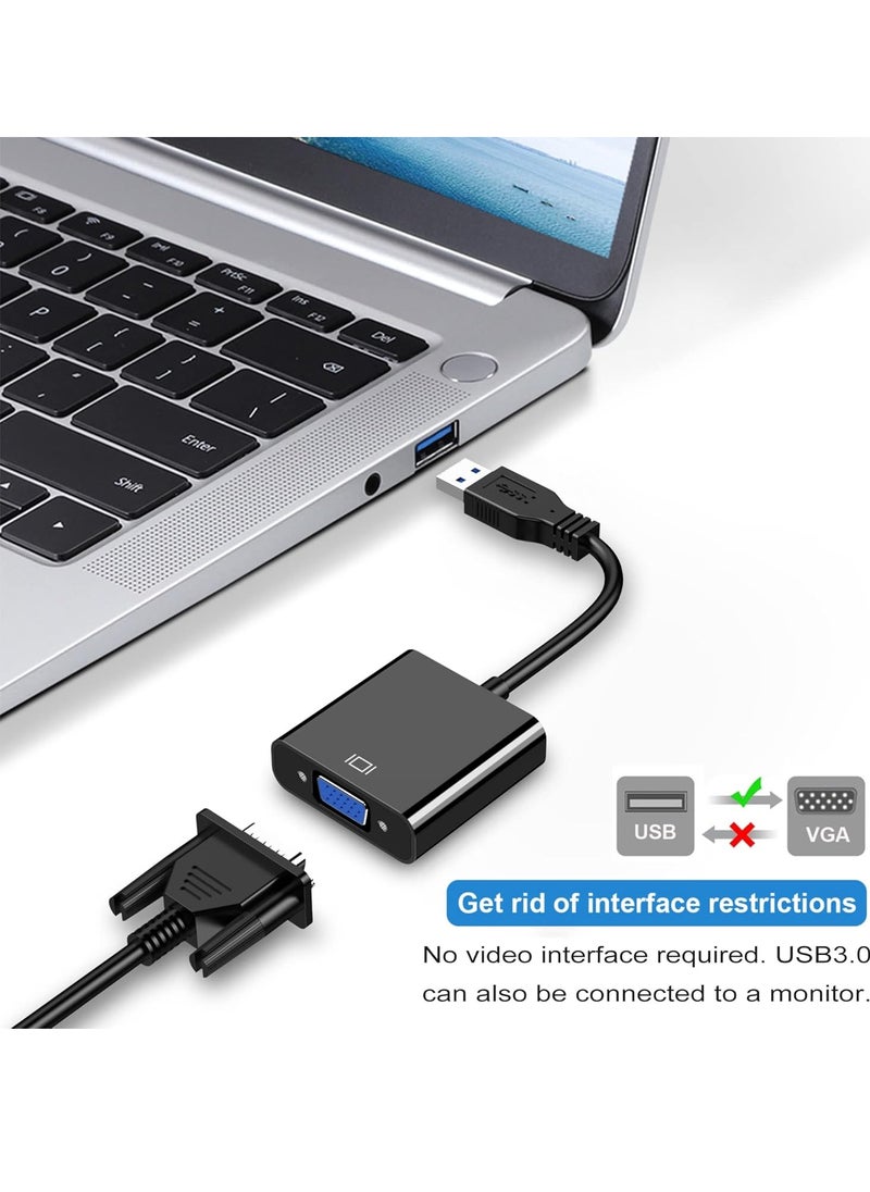 USB to VGA Cable Converter, 1080P VGA to USB 3.0/2.0 Adapter, Multi-Screen Video Converter for Laptop, Desktop to Monitor, Projector, TV (Not Support Chromebook)