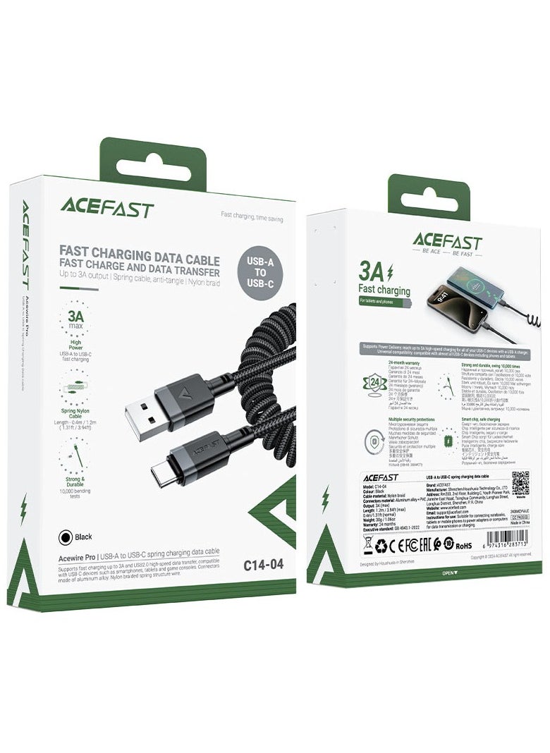 ACEFAST C14-04 USB-A to USB-C spring charging data cable.