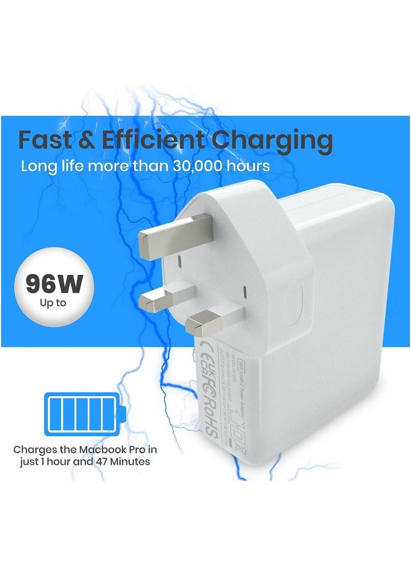 96W Type C Macbook Pro-Air Fast Replacement Charger, Power Adapter works with 13, 14, 15, 16 Inch 2016/17/18/19/20 Model Laptops, Tabs & Smartphones, Thunderbolt Charger with USB C Cable, iPhone 15