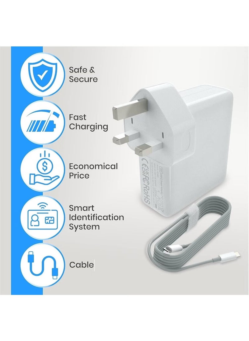 96W Type C Macbook Pro-Air Fast Replacement Charger, Power Adapter works with 13, 14, 15, 16 Inch 2016/17/18/19/20 Model Laptops, Tabs & Smartphones, Thunderbolt Charger with USB C Cable, iPhone 15