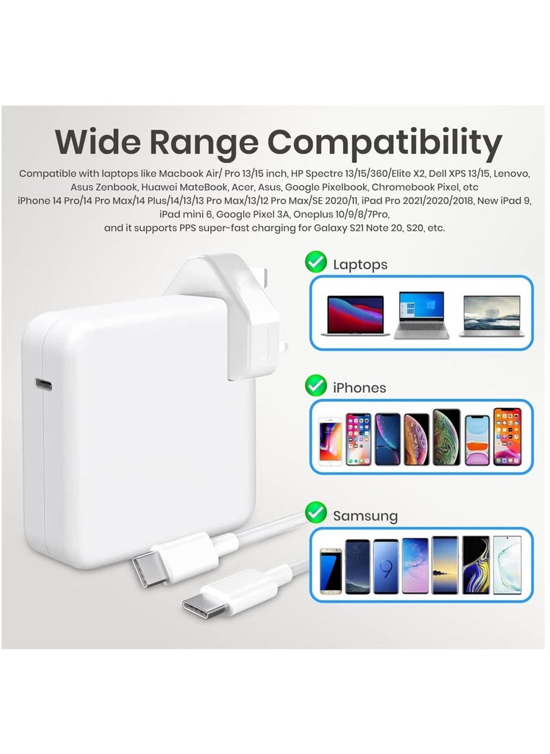 96W Type C Macbook Pro-Air Fast Replacement Charger, Power Adapter works with 13, 14, 15, 16 Inch 2016/17/18/19/20 Model Laptops, Tabs & Smartphones, Thunderbolt Charger with USB C Cable, iPhone 15