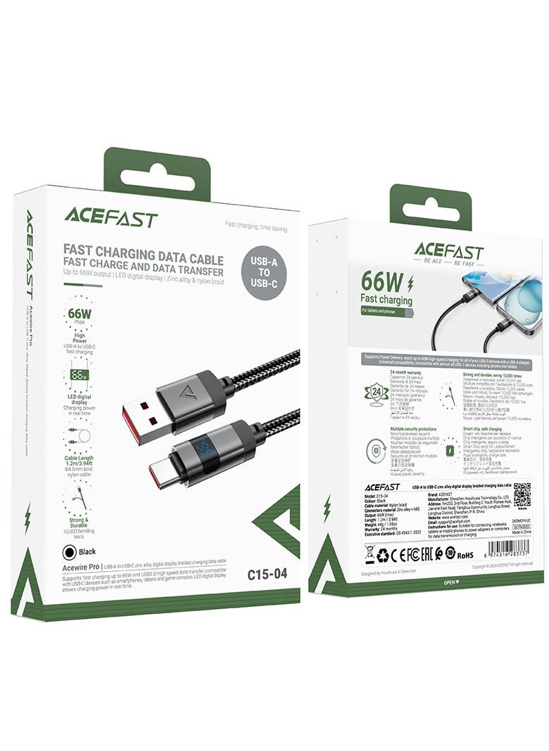 ACEFAST C15-04 66W USB-A to USB-C charging data cable with display