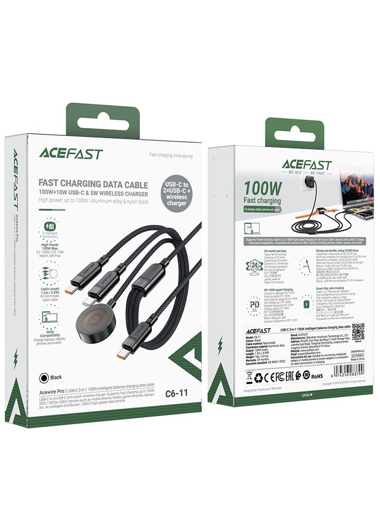 ACEFAST C6-11 3-in-1 100W charging data cable with wireless charger