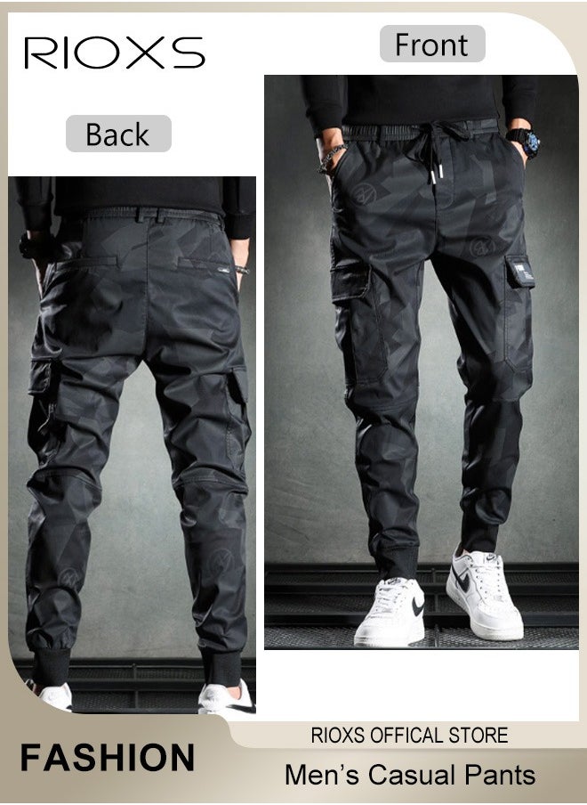 Men's Camouflage Casual Long Pants,Drawstring Elastic Waist Joggers Sweatpants,Fashionable Trendy Cargo Pants,Lightweight Sweat Pants With Pockets,Trousers Gift For Dad Brother Boyfriend