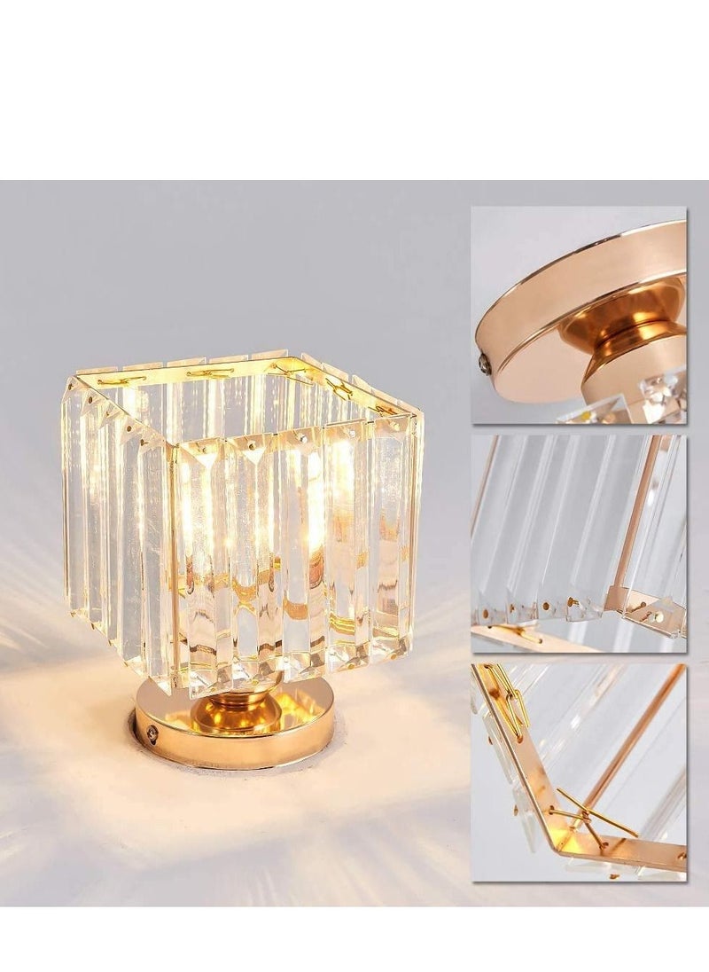 Modern Gold Crystal Ceiling Light, Flush Mount Ceiling Light Fixture, 1 Light Crystal Ceiling Lamp Chandelier Lighting for Hallway, Bedroom, Living Room, Kitchen, Square (Bulb Included)