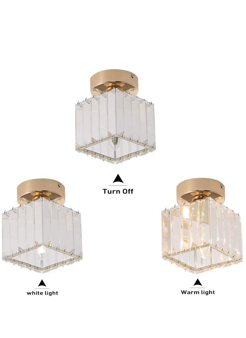 Modern Gold Crystal Ceiling Light, Flush Mount Ceiling Light Fixture, 1 Light Crystal Ceiling Lamp Chandelier Lighting for Hallway, Bedroom, Living Room, Kitchen, Square (Bulb Included)