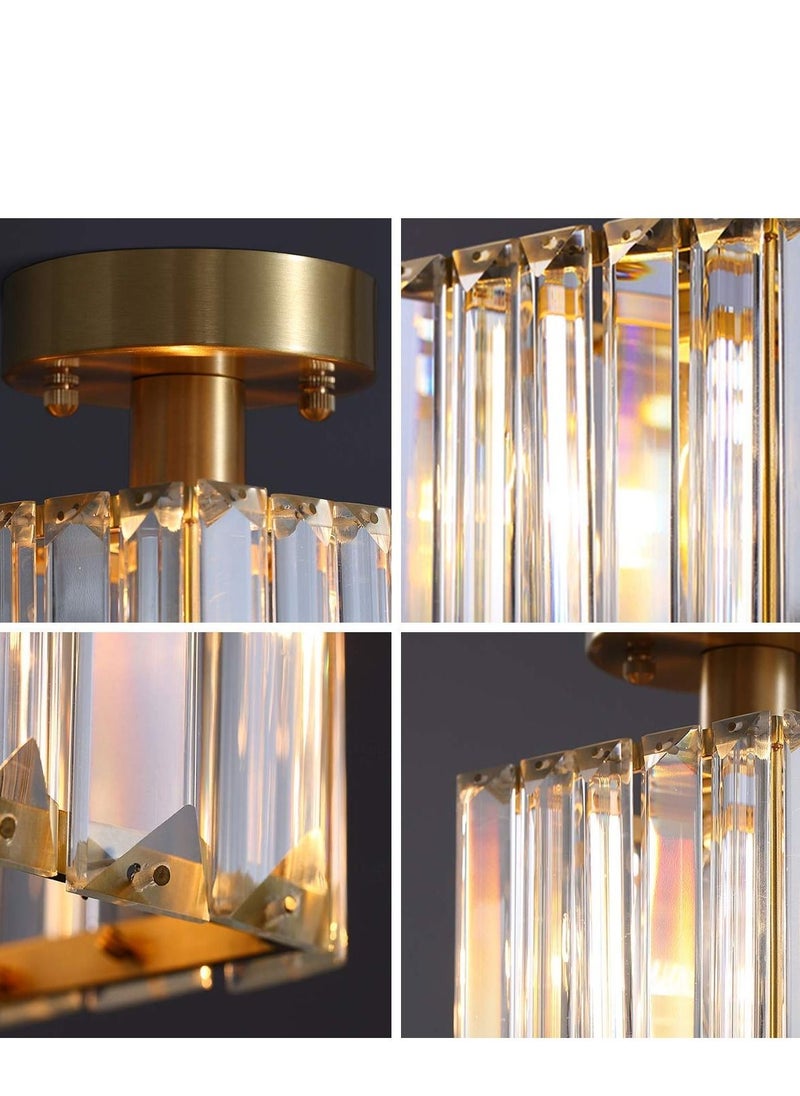 Modern Gold Crystal Ceiling Light, Flush Mount Ceiling Light Fixture, 1 Light Crystal Ceiling Lamp Chandelier Lighting for Hallway, Bedroom, Living Room, Kitchen, Square (Bulb Included)