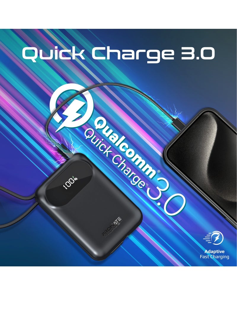 20000 mAh 20000 mAh Power Bank with Built-In USB-C And Lightning Cables, Compact Fast Charging Power Bank, 35W USB-C Power Delivery and 27W Lightning Charging, PowerPod-20 Black