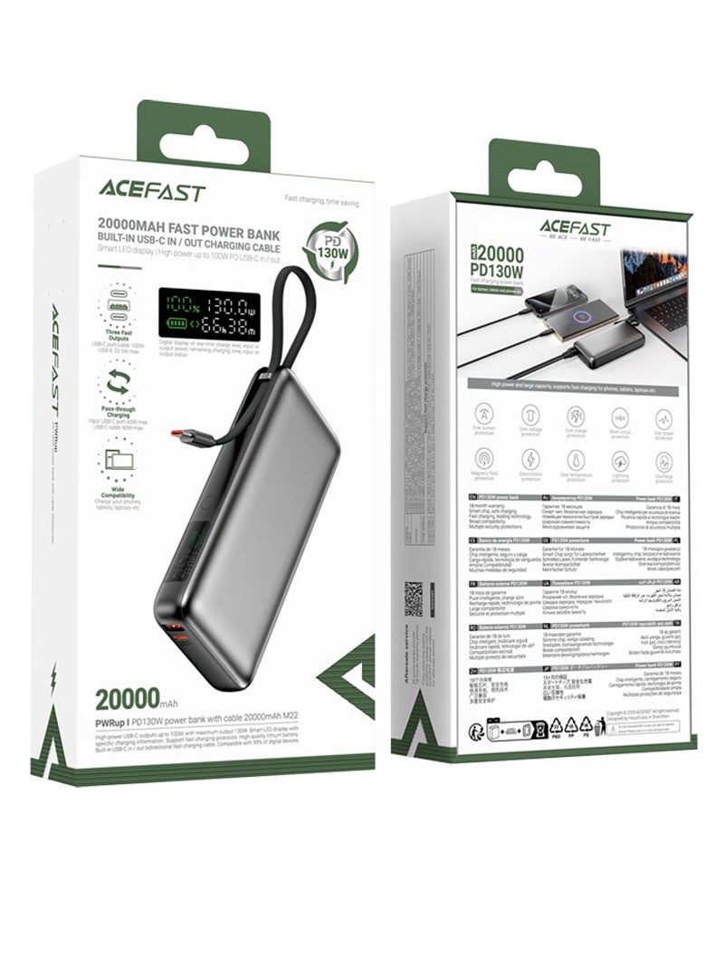 ACEFAST M22 PD130W power bank 20000mAh with cable.