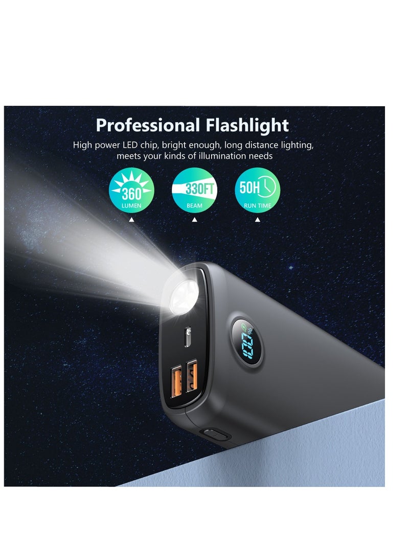 Power-Bank - 20000mAh Power Bank PD 22.5W and QC 3.0 Quick Charging Built-in Bright Flashlight LED Display 2 USB 1Type-C Output for Most Electronic Devices on The Market (Black)