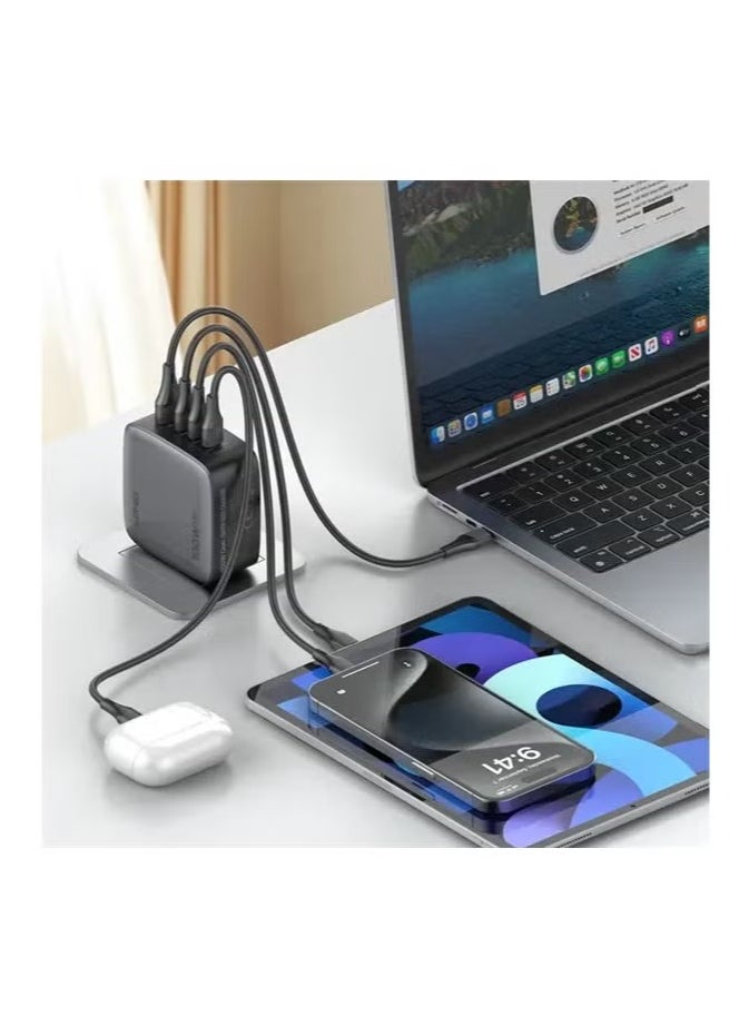 Q408 100W GaN Super Fast Charger – US/UK/EU Plug, 1 USB and 3 Type-C Ports, High-Speed Wall Adapter for Mobile Phones, Laptops, Tablets, Efficient & Compact Design