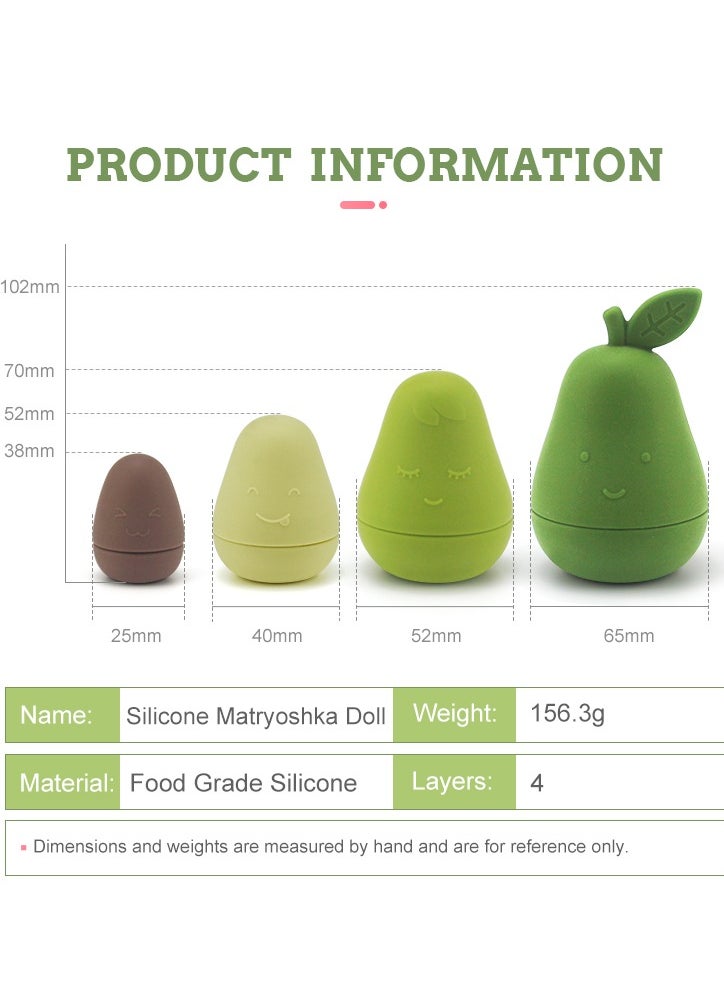 Twisoo Silicone Avocado Stacking Toy for Babies & Kids - BPA-Free, 100% Safe, 4-Piece Educational Playset Green