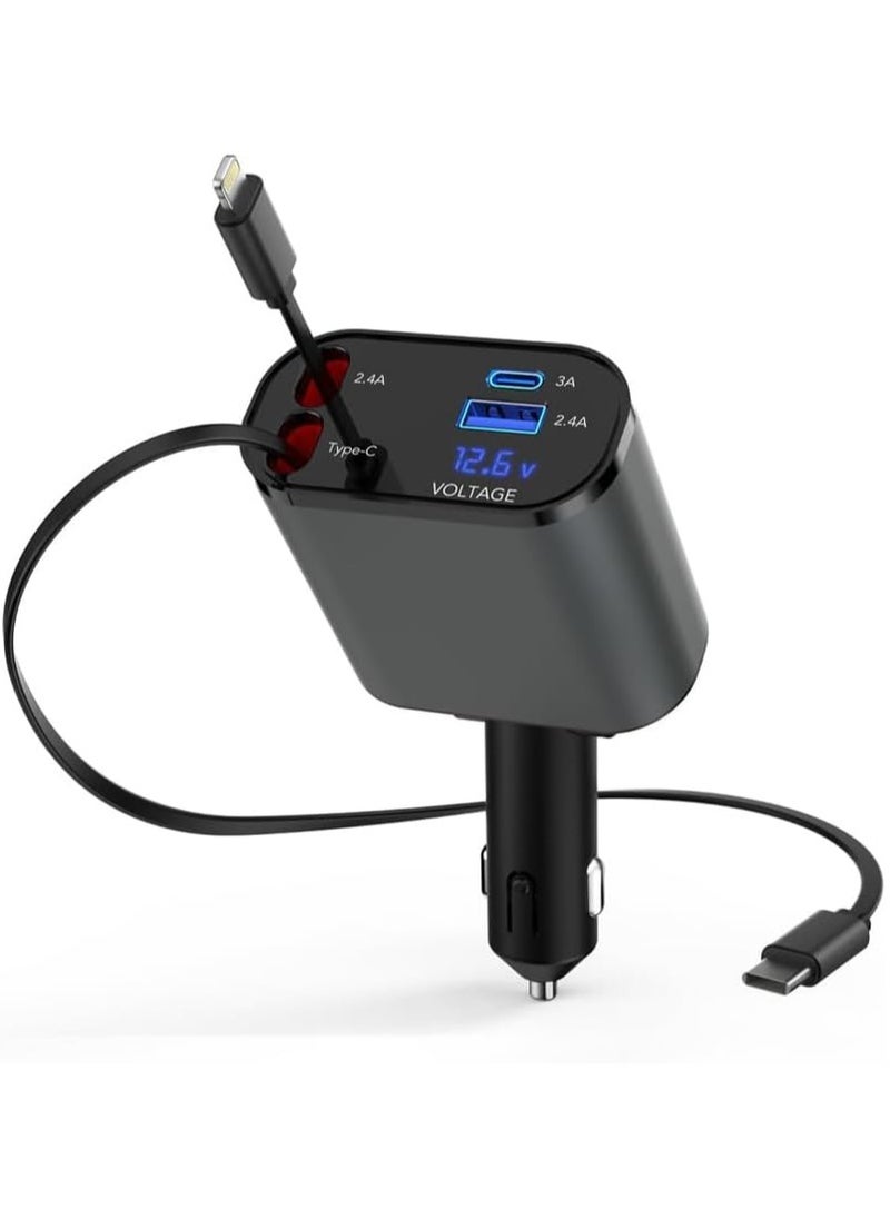 Super Fast Car Charger 120wt With Telescopic Cable