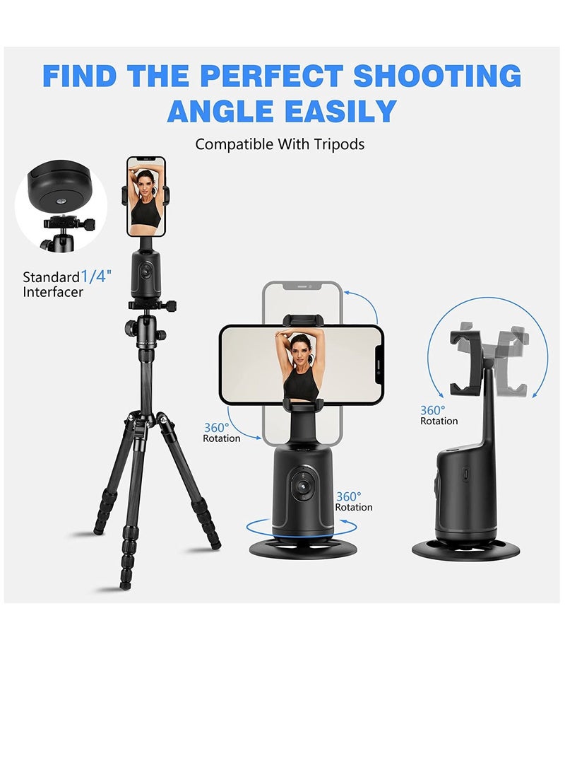 Auto Face Tracking Tripod, 360° Rotation Auto Tracking Phone Holder,Smart Phone Moving Tripod for Live Vlog Streaming Video Outdoor Sport Shoot, Rechargeable Batter, No App. (Black)