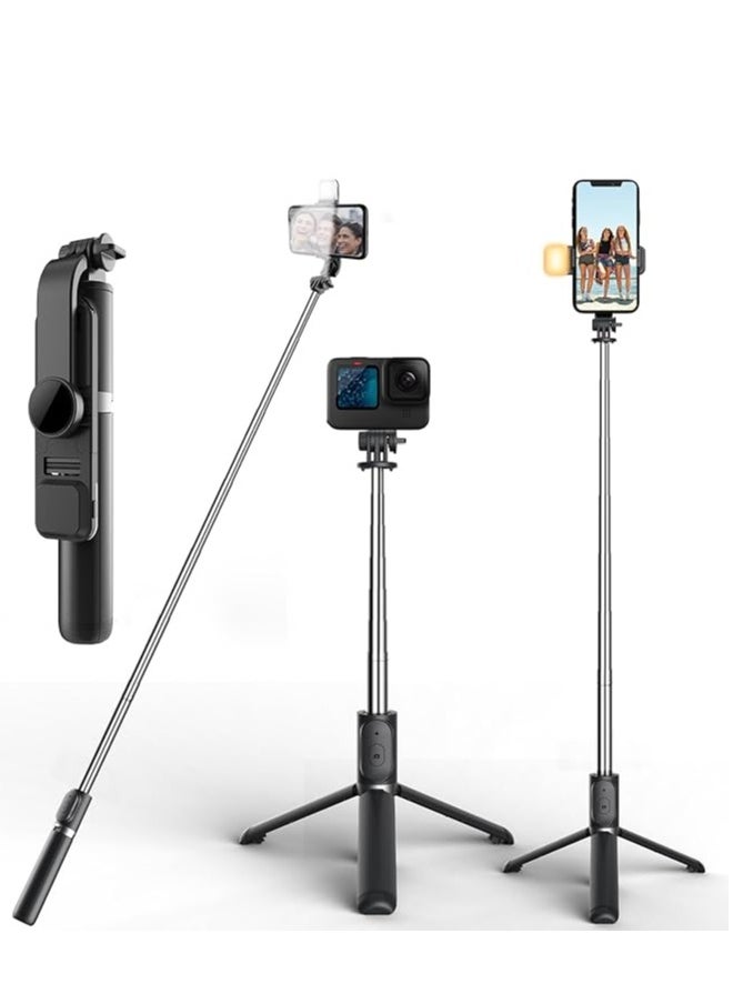 Phone Tripod Selfie Stick, All-in-1 Phone Tripod Stand with Remote,Portable,Lightweight Tripod for for Selfies, Live Video Recording, Travel