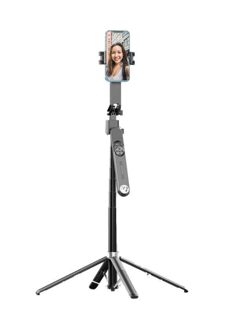 Integrated Tracking Selfie Stick with Dual Detachable Lights & 4 Leg Tripod, Bluetooth Version 5.2, Stable Quad-Base - Black