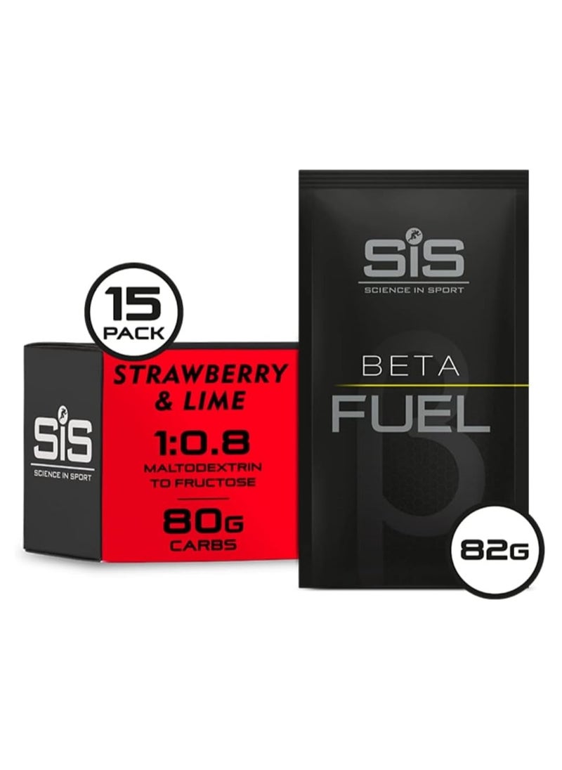 Beta Fuel Dual Source Energy Drink, Strawberry and Lime, 80g Carbohydrate 1:0.8 Maltodextrin: Fructose ratio (15 Pack)