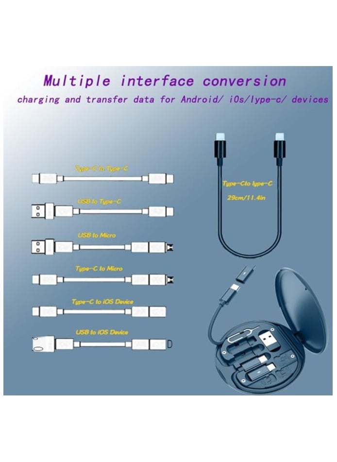 Versatile USB Adapter Kit: Charge, Transfer & Travel Efficiently! USB C to iOS, Type C, Micro Adapters with Data Slot. Phone Holder & Card Case. Midnight Blue