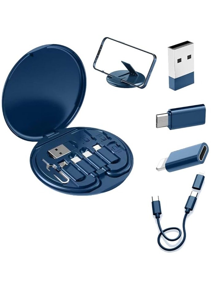 Versatile USB Adapter Kit: Charge, Transfer & Travel Efficiently! USB C to iOS, Type C, Micro Adapters with Data Slot. Phone Holder & Card Case. Midnight Blue