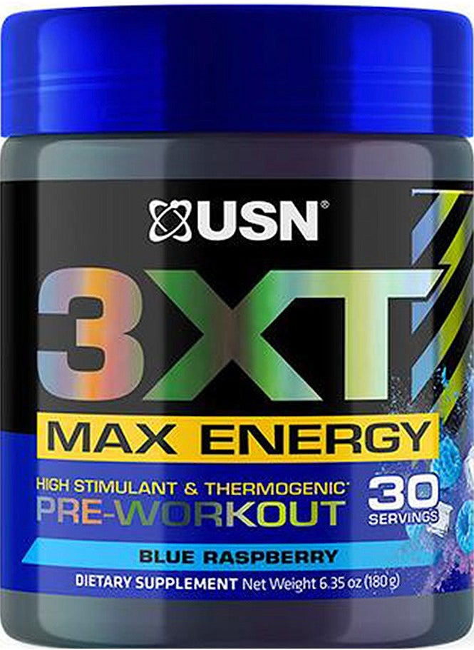 USN 3XT High Stimulant &Thermogenic Pre Workout Max Energy Blue Raspberry 30 Servings