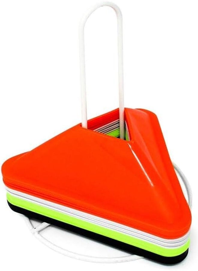 Plastic Triangular Disc Cone Sports Training Gear with Carrier, Pack of 20-2 inch Cones
