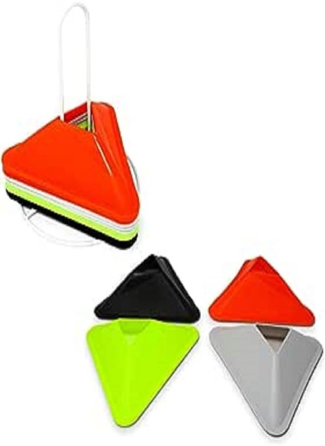 Plastic Triangular Disc Cone Sports Training Gear with Carrier, Pack of 20-2 inch Cones