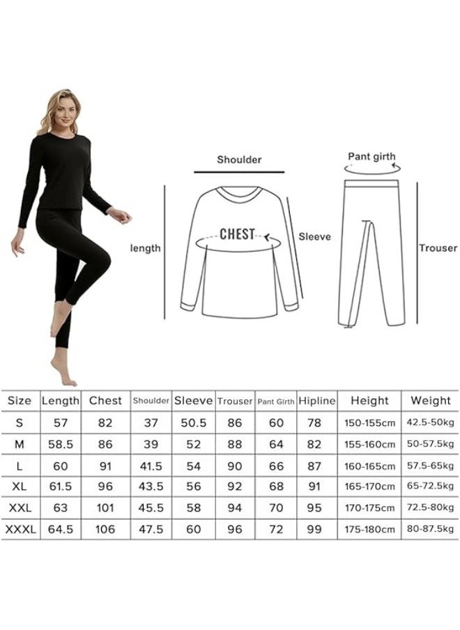 Women's Thermal Underwear Set,  Round Neck Thermal Underwear Long Johns Women's Wool Silk Thermal Underwear Base Pajamas Set, Cold Weather
