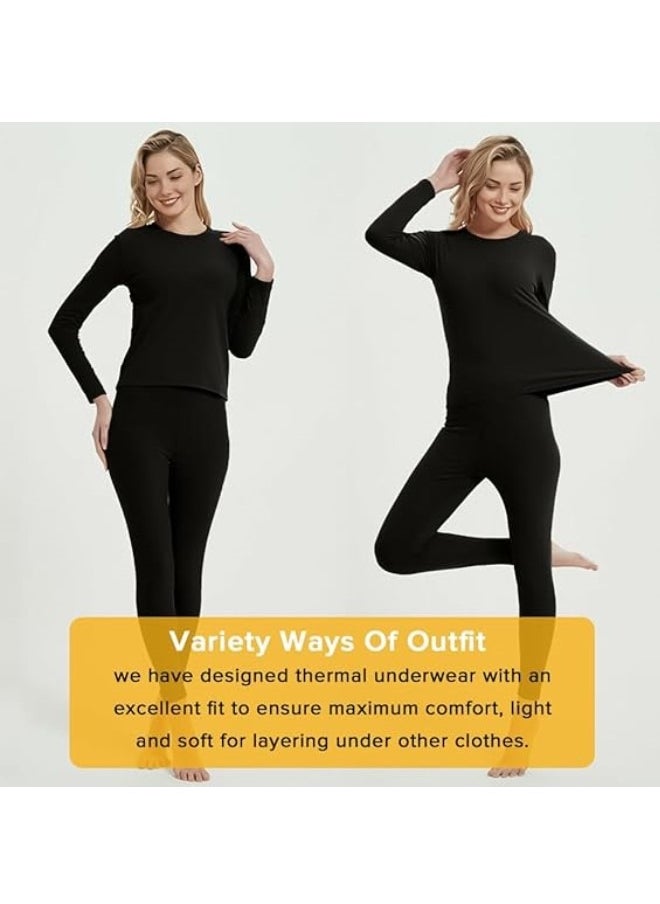 Women's Thermal Underwear Set,  Round Neck Thermal Underwear Long Johns Women's Wool Silk Thermal Underwear Base Pajamas Set, Cold Weather