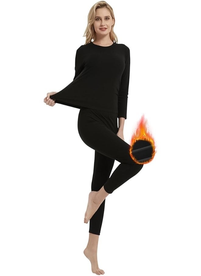 Women's Thermal Underwear Set,  Round Neck Thermal Underwear Long Johns Women's Wool Silk Thermal Underwear Base Pajamas Set, Cold Weather