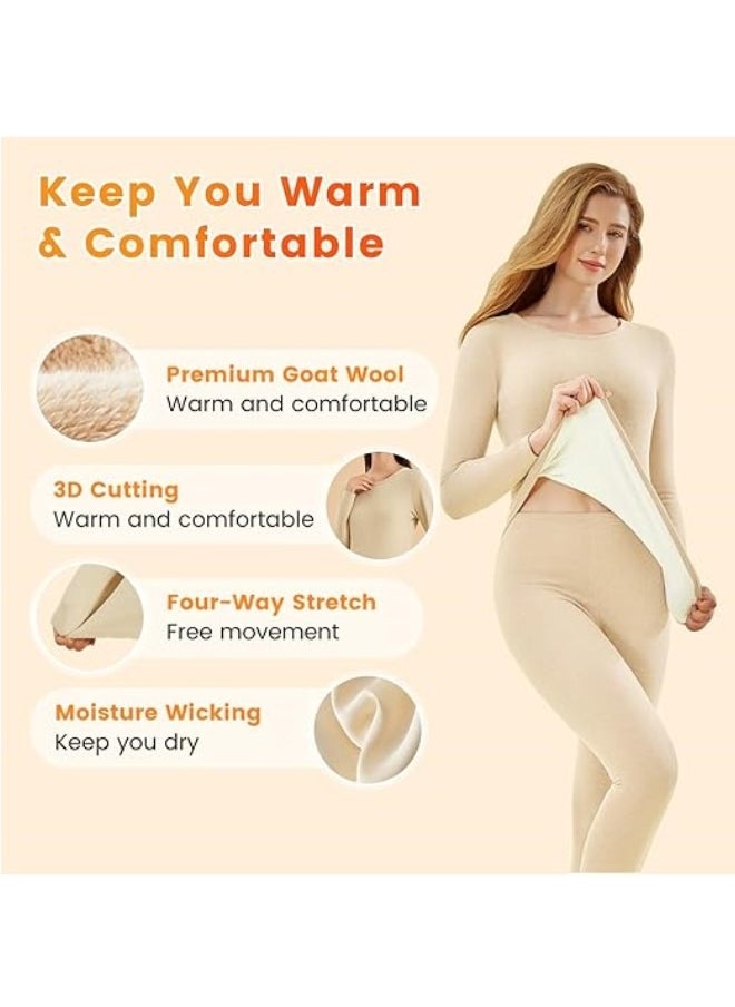Women's Thermal Underwear Set Long Johns Women's Wool Silk Thermal Underwear Base Pajamas Set Cold Weather