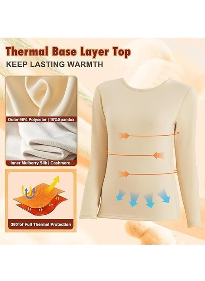 Women's Thermal Underwear Set Long Johns Women's Wool Silk Thermal Underwear Base Pajamas Set Cold Weather