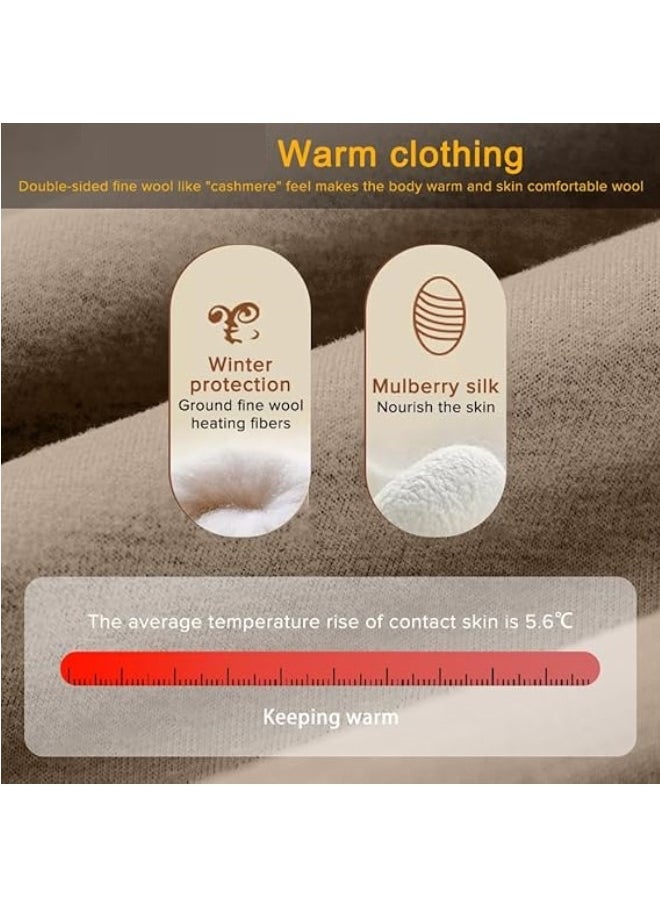 Women's Thermal Underwear Set, Round Neck Thermal Underwear Long Johns Women's Wool Silk Thermal Underwear Base Pajamas Set, Cold Weather