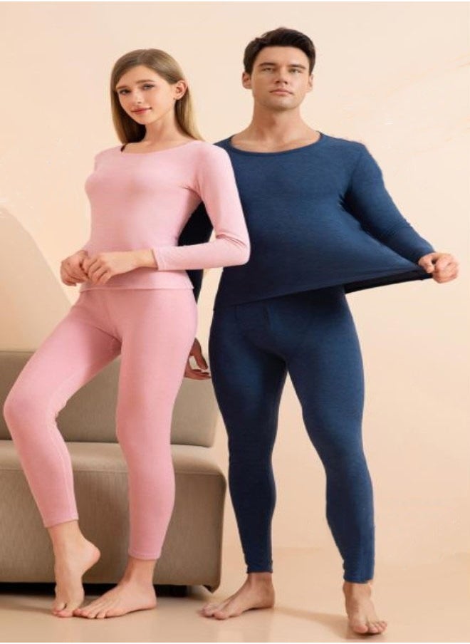 Women's Thermal Underwear Set, Round Neck Thermal Underwear Long Johns Women's Wool Silk Thermal Underwear Base Pajamas Set, Cold Weather 2XL