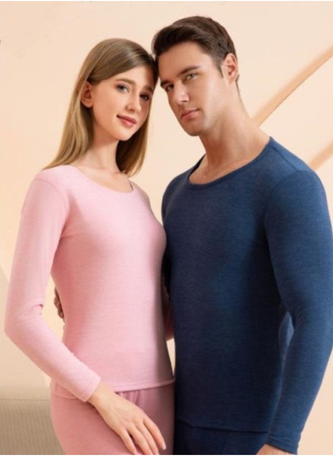 Women's Thermal Underwear Set, Round Neck Thermal Underwear Long Johns Women's Wool Silk Thermal Underwear Base Pajamas Set, Cold Weather 2XL