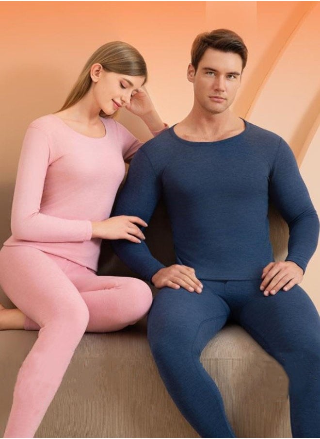 Women's Thermal Underwear Set, Round Neck Thermal Underwear Long Johns Women's Wool Silk Thermal Underwear Base Pajamas Set, Cold Weather 2XL