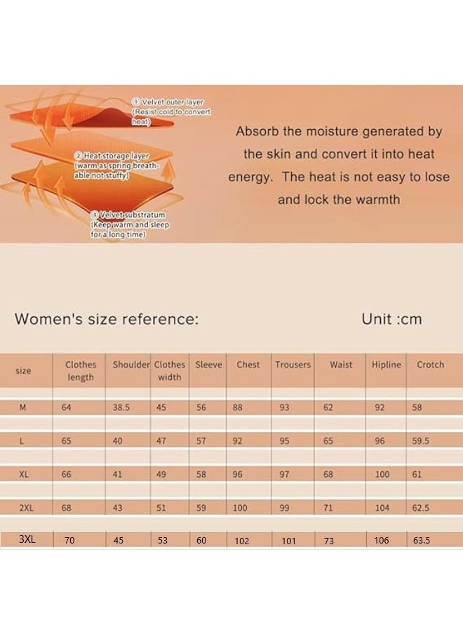 Women's Thermal Underwear Set, Round Neck Thermal Underwear Long Johns Women's Wool Silk Thermal Underwear Base Pajamas Set, Cold Weather 2XL