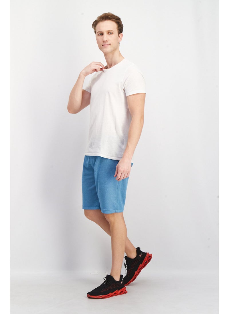 Men Textured Drawstring Jogger Short, Turquoise