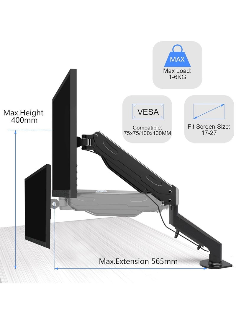 17-27 Inch LCD Monitor Stand Monitor Arm with Gas Spring, 360° Rotatable Height Adjustable Swivel VESA 75x75/100x100mm