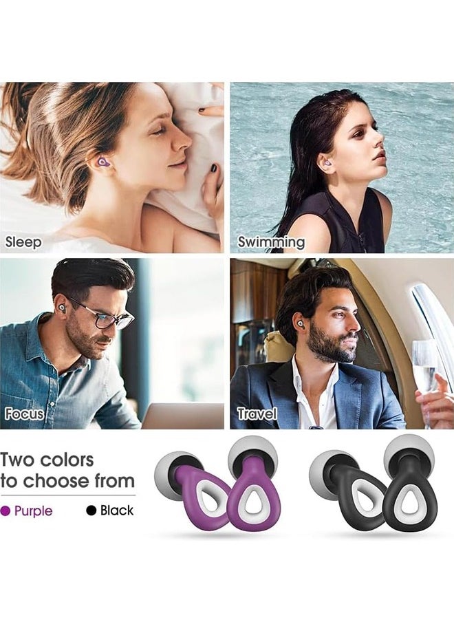 Noise Reduction Waterproof Hearing Protection Earplugs, Reusable Silicone Leep Noise Cancelling Swimming Earplugs, S/M/L Three Sizes - Purple
