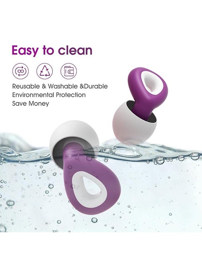 Noise Reduction Waterproof Hearing Protection Earplugs, Reusable Silicone Leep Noise Cancelling Swimming Earplugs, S/M/L Three Sizes - Purple
