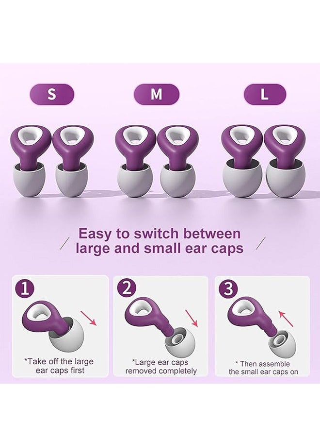 Noise Reduction Waterproof Hearing Protection Earplugs, Reusable Silicone Leep Noise Cancelling Swimming Earplugs, S/M/L Three Sizes - Purple