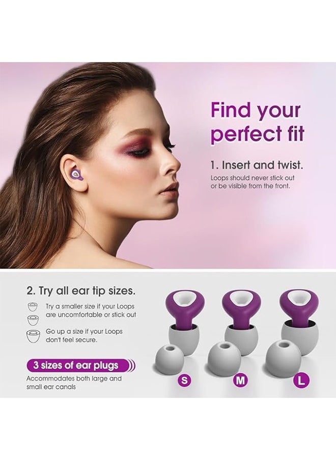 Noise Reduction Waterproof Hearing Protection Earplugs, Reusable Silicone Leep Noise Cancelling Swimming Earplugs, S/M/L Three Sizes - Purple