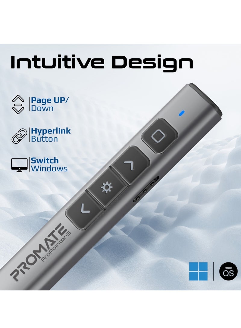 Wireless 2-in-1 Presenter with Multifunctional Stylus, 2.4GHz RF Connectivity, Brilliant Green 200m Laser Pointer, 50m Range, One-Touch Presentation Control, Universal Compatibility, ProPointer-S Black