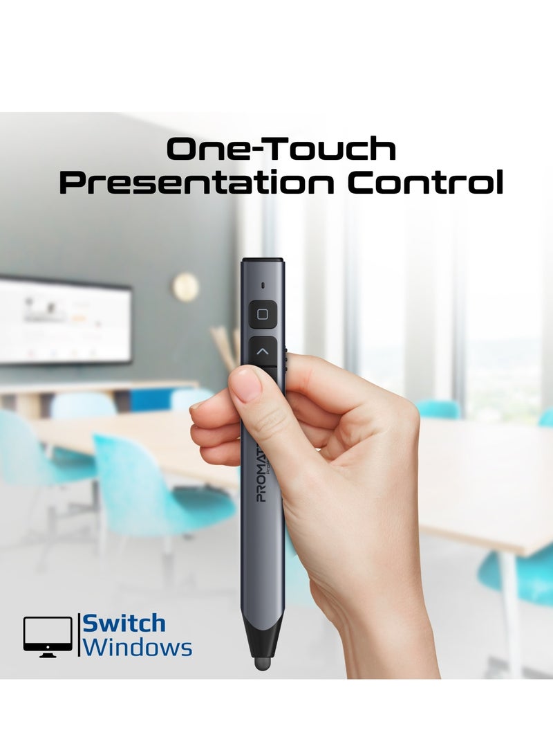Wireless 2-in-1 Presenter with Multifunctional Stylus, 2.4GHz RF Connectivity, Brilliant Green 200m Laser Pointer, 50m Range, One-Touch Presentation Control, Universal Compatibility, ProPointer-S Black