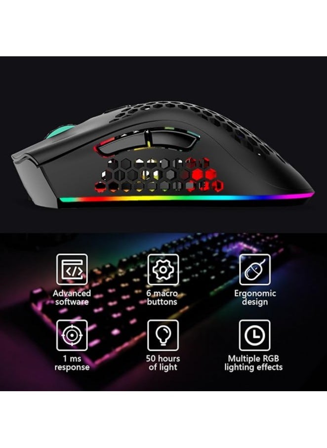 Wireless Game Mouse,2.4G Portable Computer Mouse,6 Programmed Buttons,Rechargeable Mouse with RGB Light,Gaming Mouse for Ergonomic,Wireless Mouse 400MA Lithium Battery